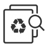 icon with symbolic documents with recycling logo and a magnifying glass