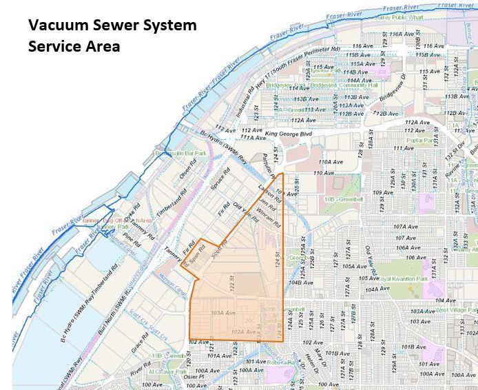 map showing service area for vacuum sewer system