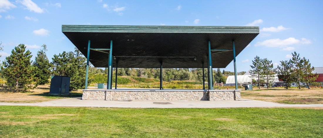 A covered outdoor stage