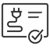 icon of a power plug, list and a checkmark