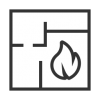 Icon of floorplan with a flame symbol