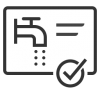Icon of a faucet, list and checkmark