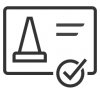 Icon of a traffic cone, list and a checkmark