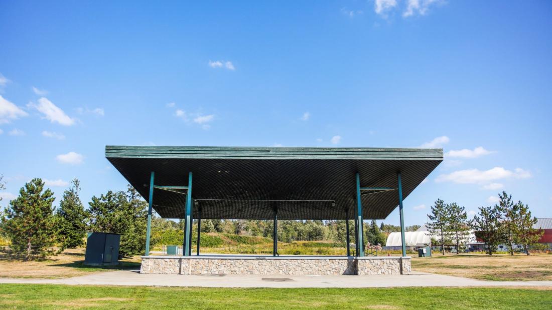 A covered outdoor stage