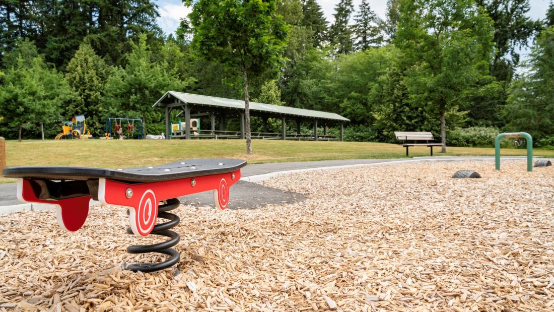 Woodchips and picnic shelter