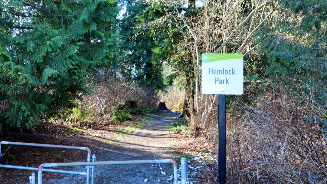 Hemlock park gate and sign