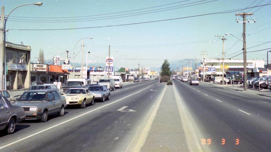 Businesses along King George Hwy and 104 Ave in 1989