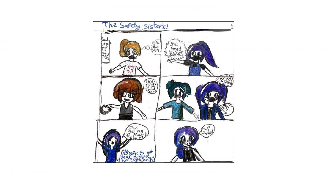 The Safety Sisters hand-drawn comic about wearing face masks.