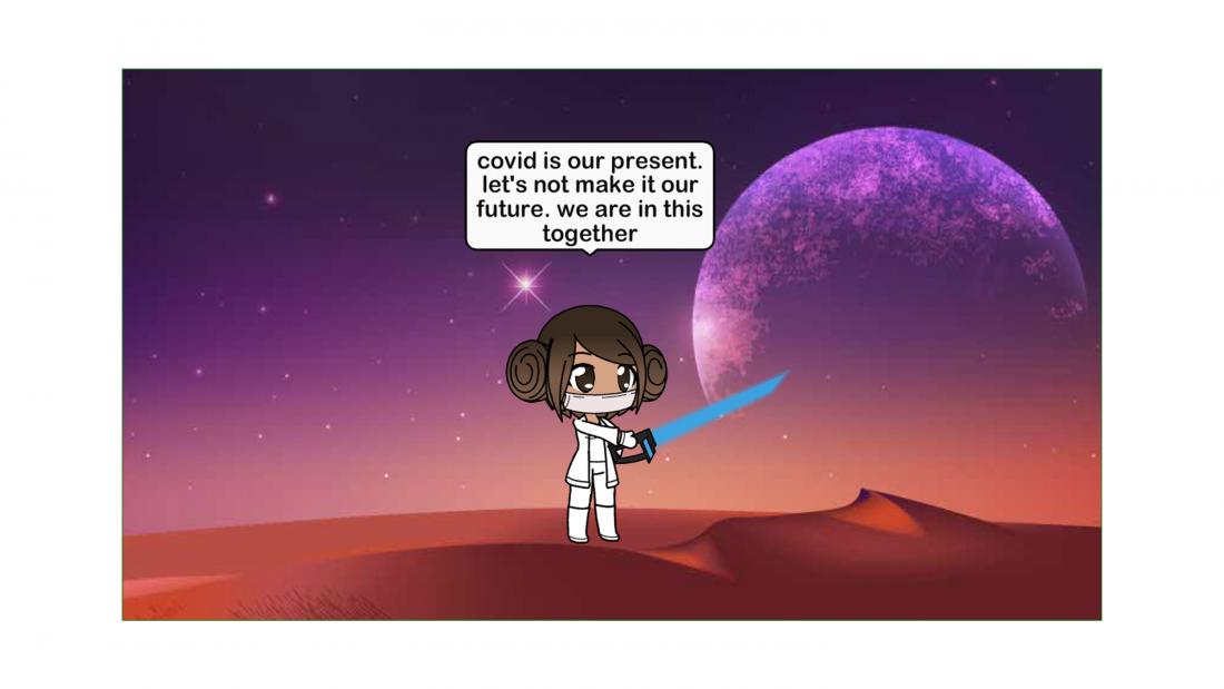 Princess Leia-inspired cartoon saying we're in this together.
