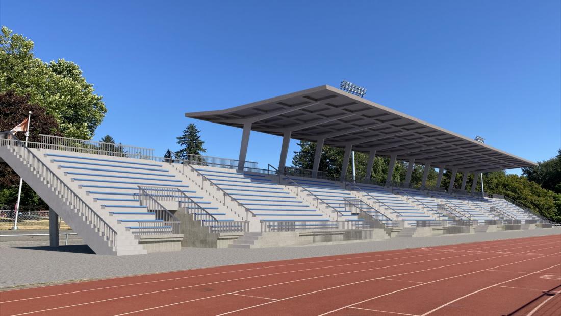 Grand stand rendering at a track and field site