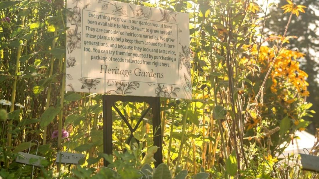 A sign in the heritage garden