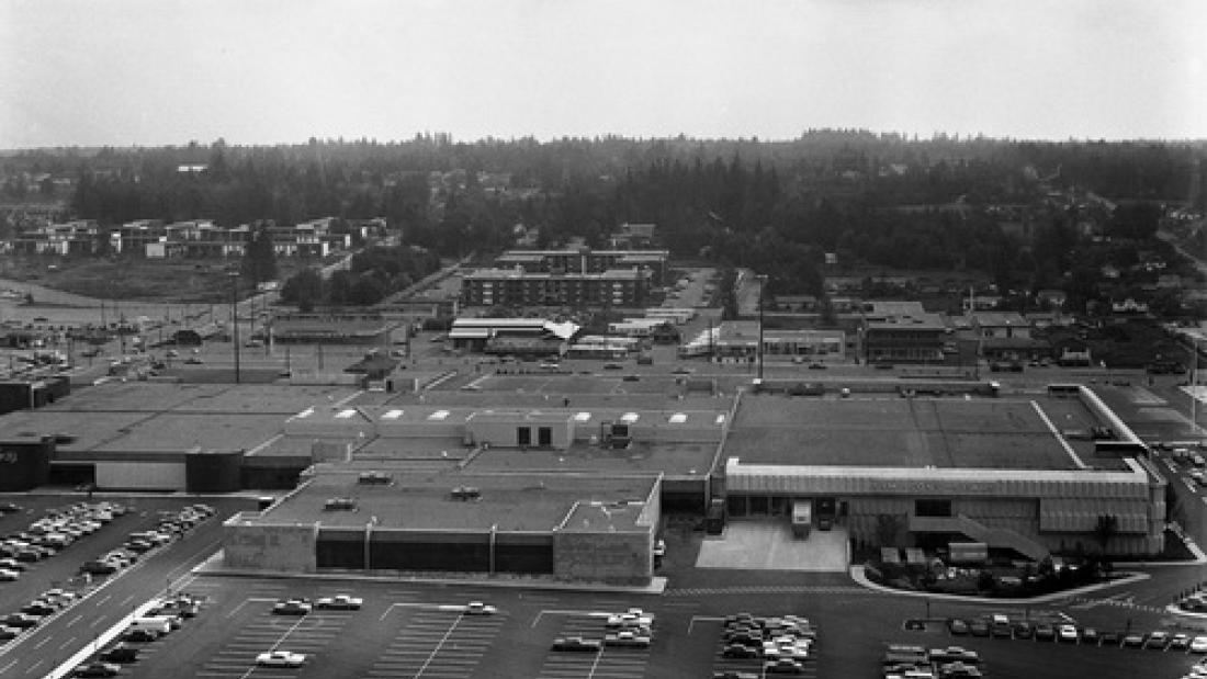 View of Surrey Place Mall from Ted Kuhn Tower in 1972