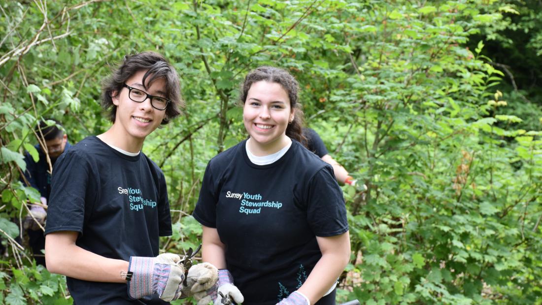 Youth volunteers removing invasive plants.