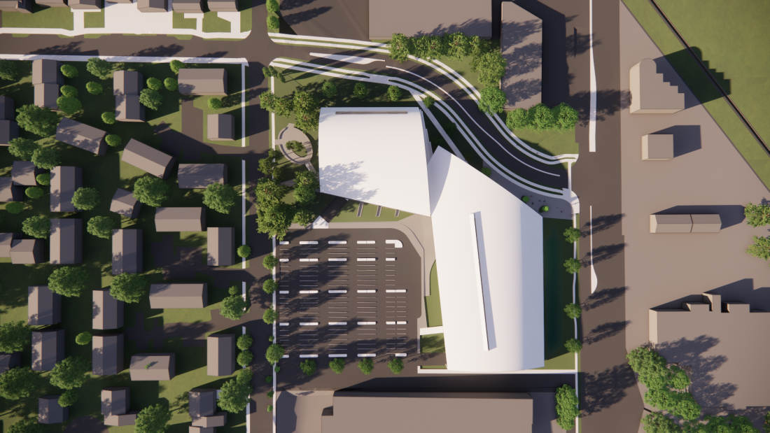 aerial render of newton community centre
