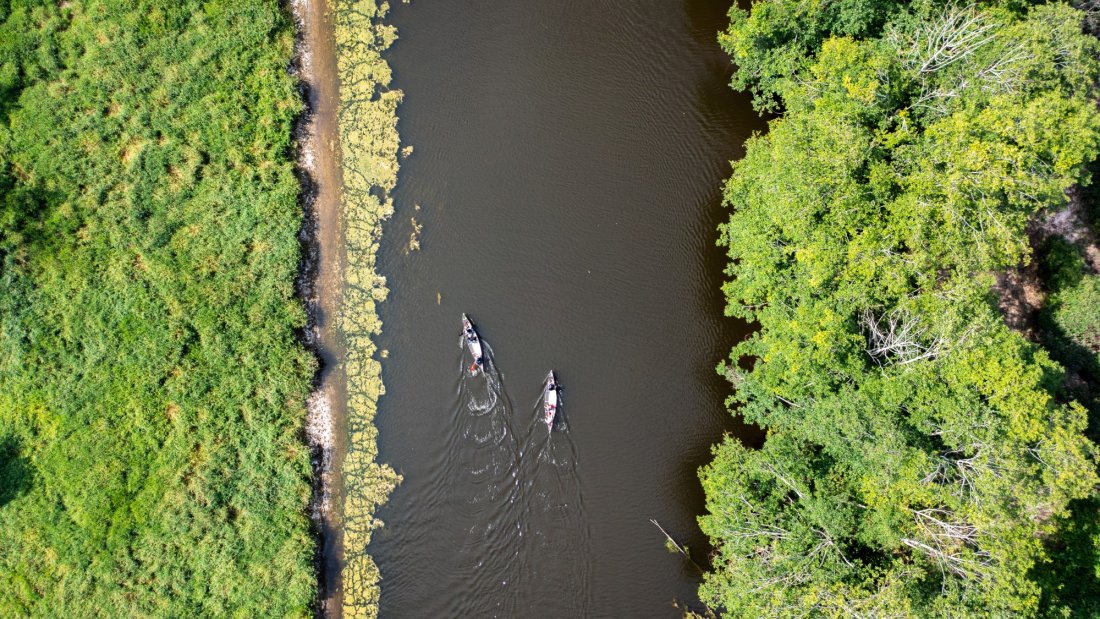 aerial of canoes on the nicomekl river