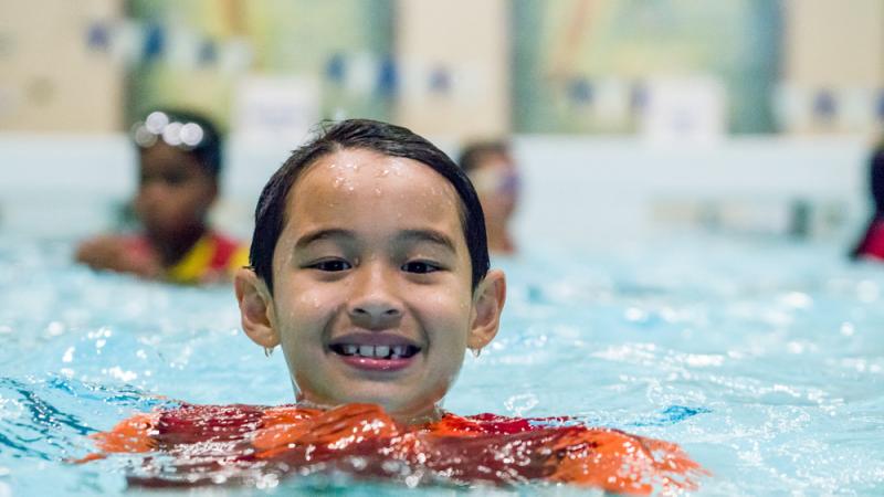 Boy swimming at Surrey Sport & Leisure Complex.