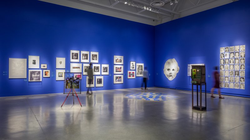 Visitors in Surrey Art Gallery's exhibition Facing Time
