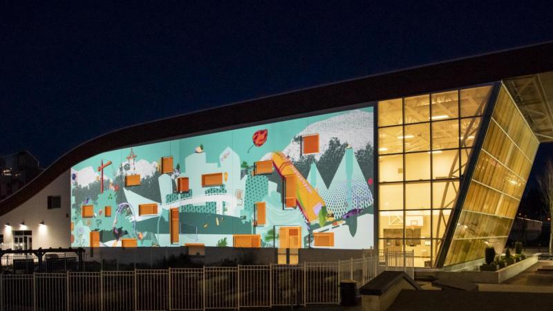 Installation view of Flavourcel Collective's 'I Spy a City' at Surrey UrbanScreen