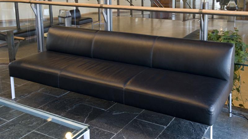 A black leather couch