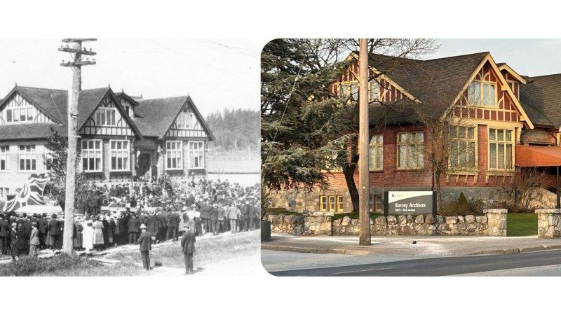 The 1912 municipal hall pictured over 100 years apart
