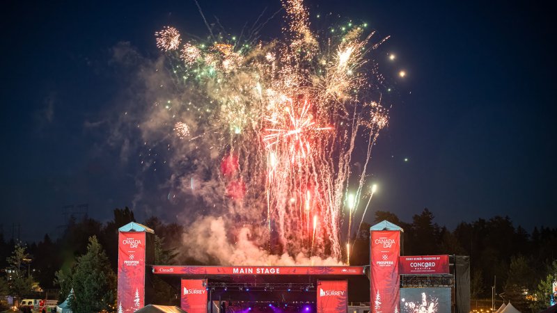 fireworks above the stage at canada day