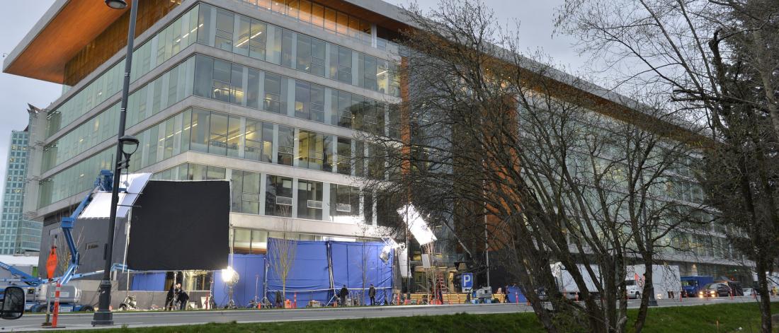 Film production outside Surrey City Hall