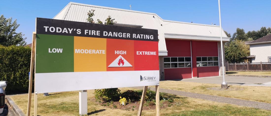 sign outside of fire hall showing fire danger rating high