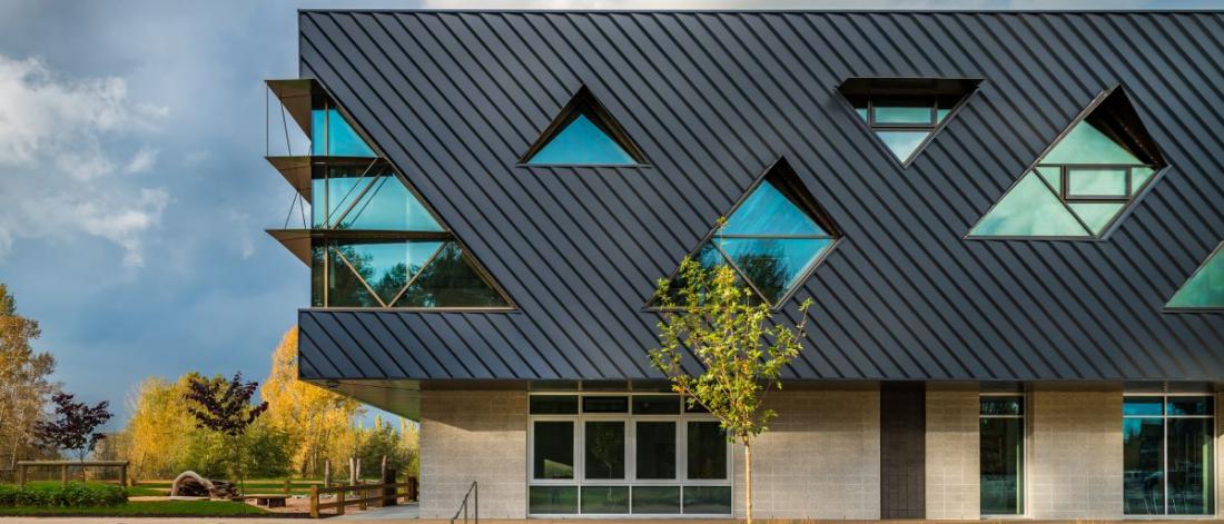 Triangular windows on a building