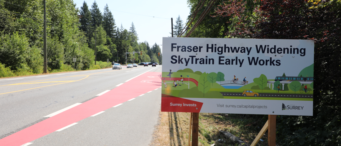 Sign: Fraser Highway Widening Skytrain Early Works
