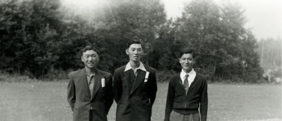 An archival image from 1942 of three Japanese Canadian men.
