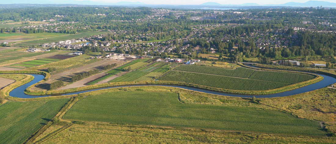 aerial showing river and dyke system