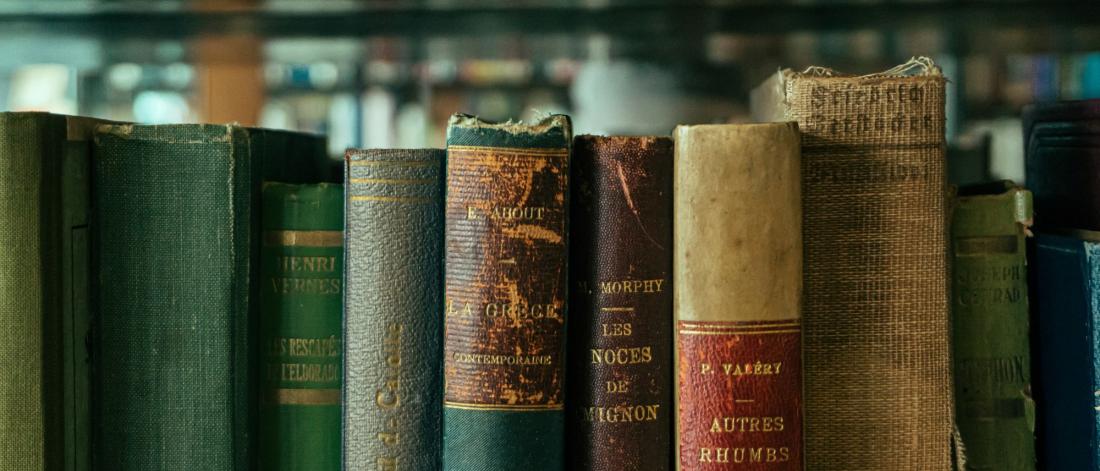 Vintage books on a shelf