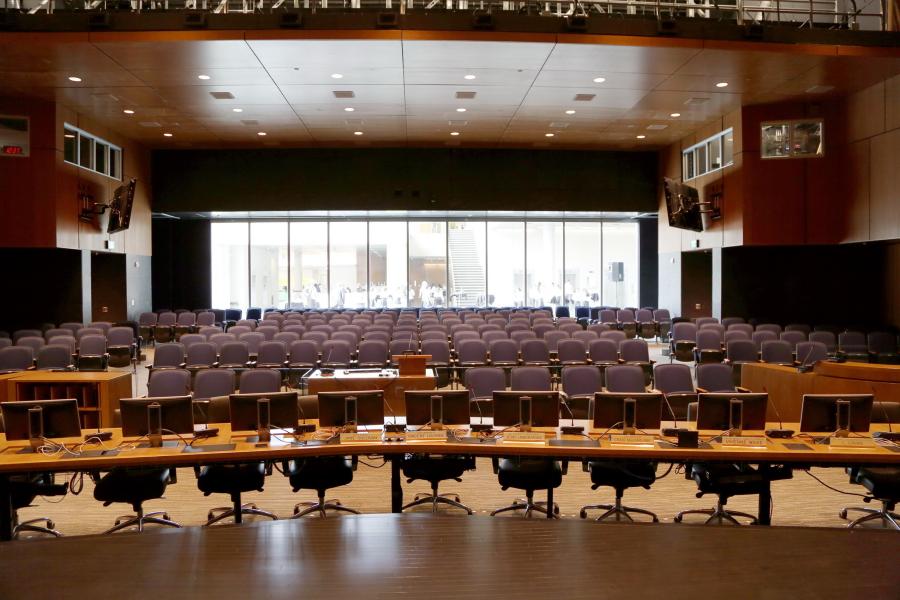 Empty Council Chambers at Surrey City Hall