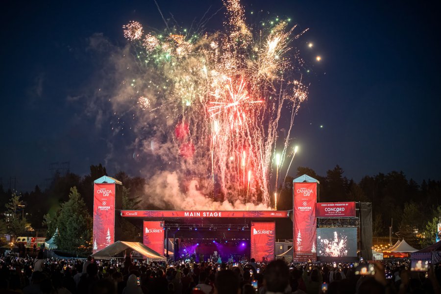 fireworks above the stage at canada day