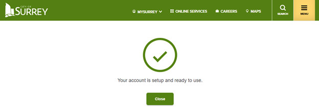 An example of a complete MySurrey account setup message