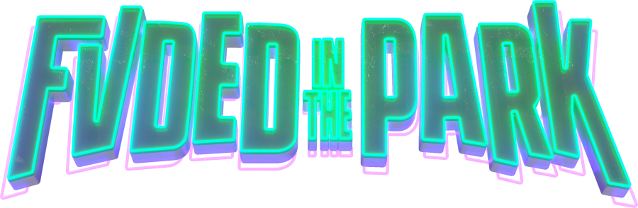 Fvded in the park logo in green and purple. 