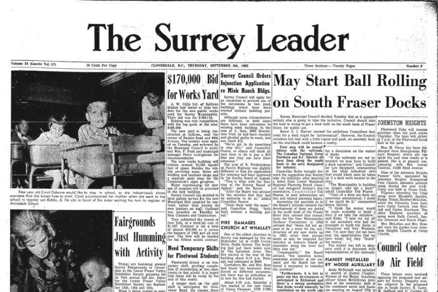 The September 6, 1962 Surrey Leader newspaper cover