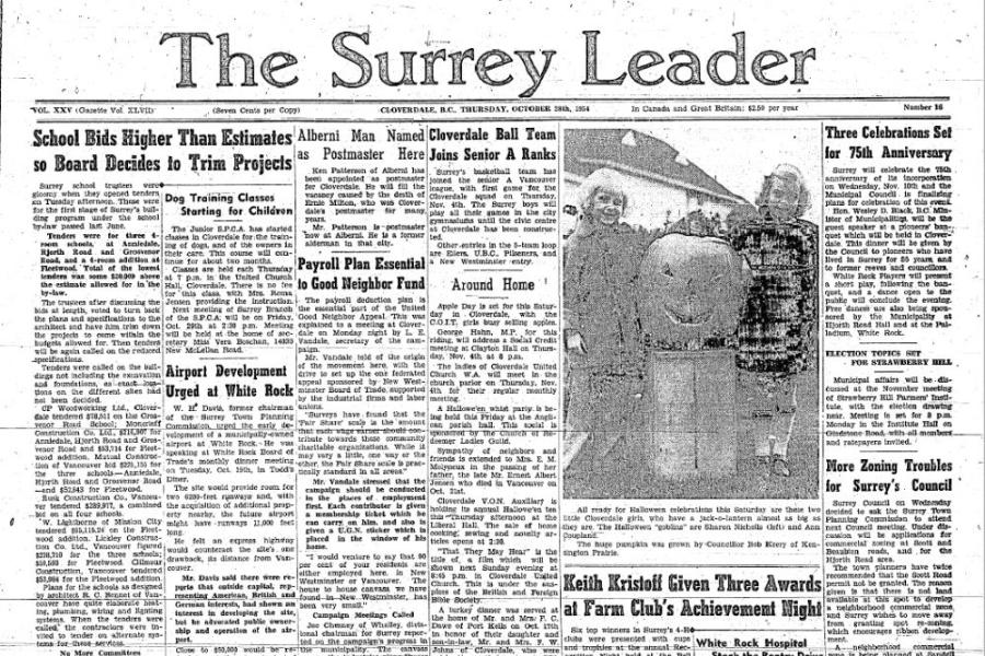 The Surrey Leader newspaper cover from October 28, 1954.
