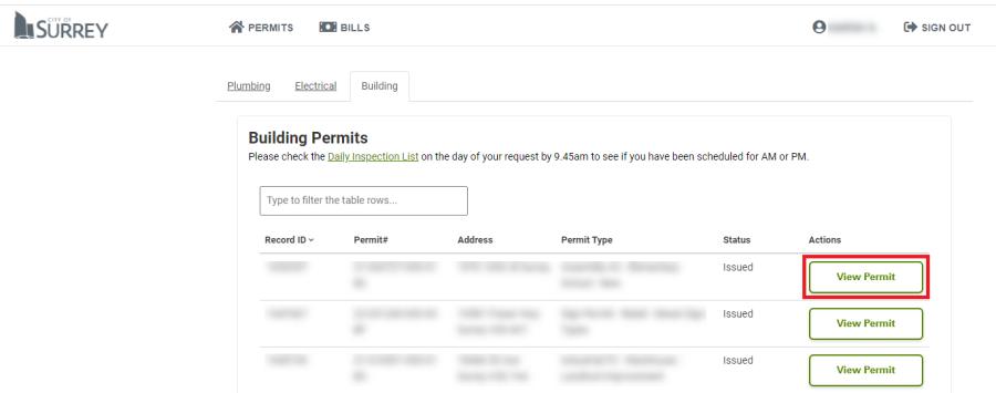 Where to click to view your permit with a red box