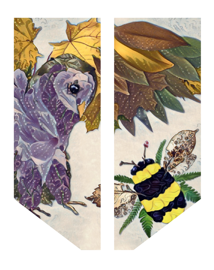 street banner depicting a bird and a bee
