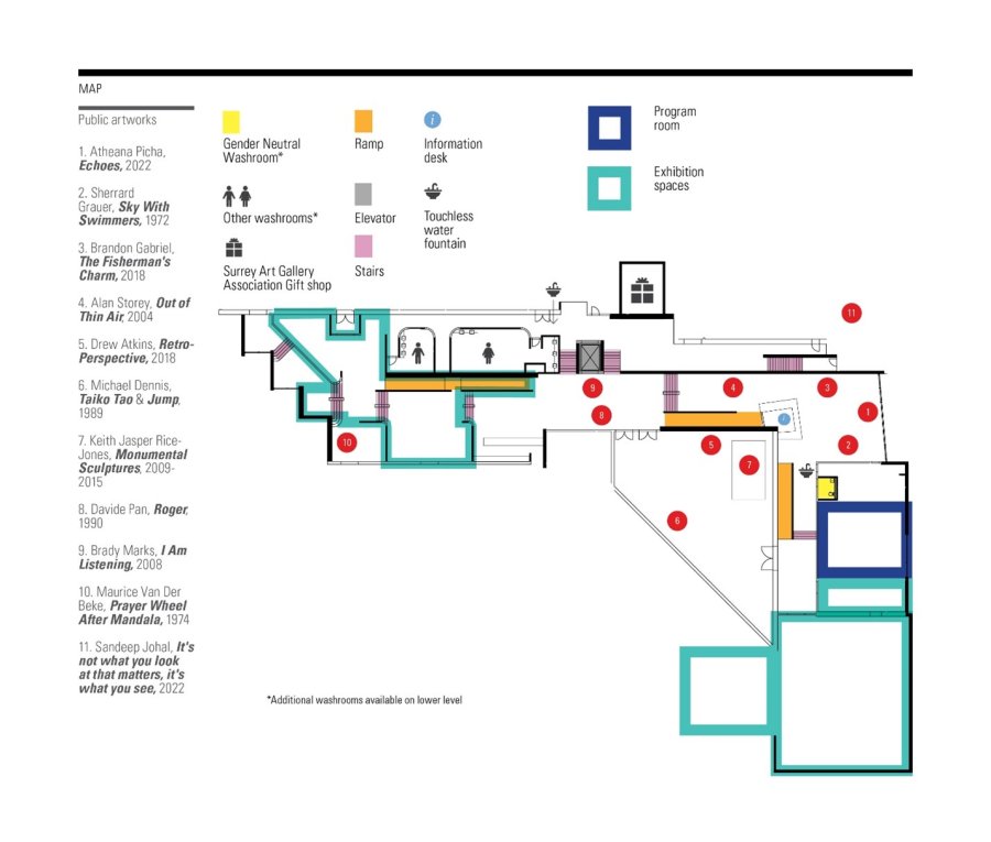 A floorplan map of Surrey Art Gallery