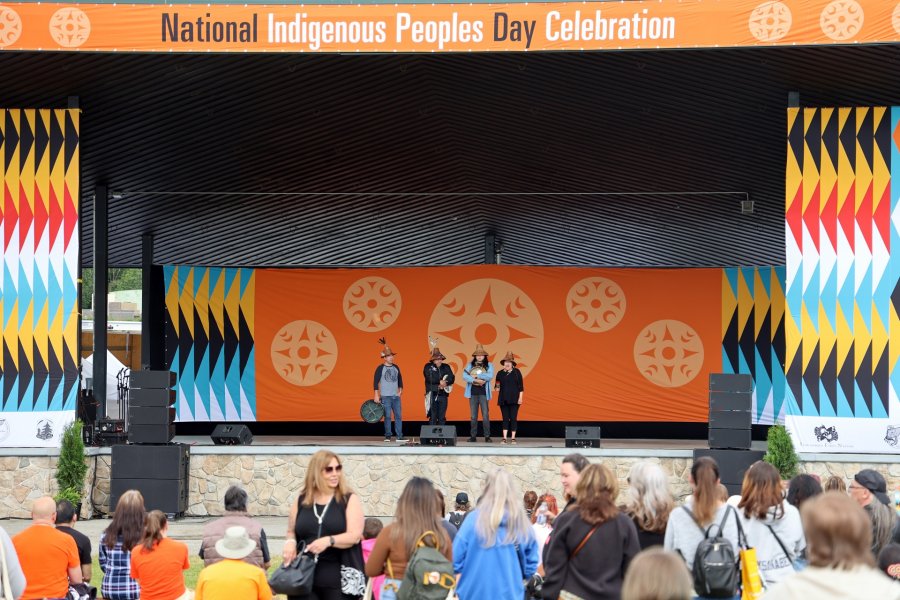 Land-based Nations on stage at Surrey National Indigenous People's Day