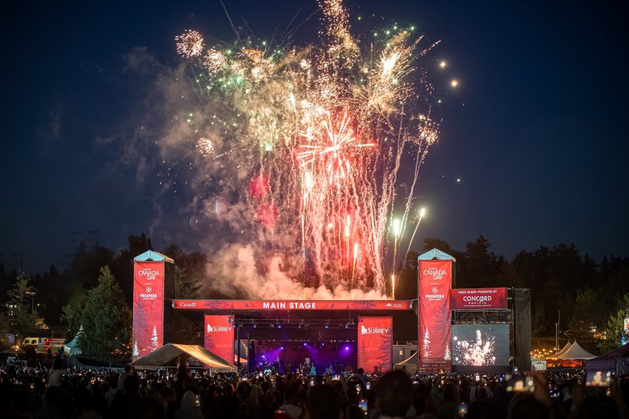 Fireworks above the stage at Surrey Canada Day